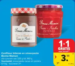 Carrefour Confituur Intense en smeerpasta Bonne Maman aanbieding