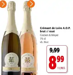 Colruyt Crémant de Loire A.O.P. brut of rosé Gratien & Meyer 75 cl aanbieding