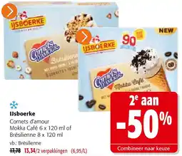 Colruyt IJsboerke Cornets d’amour Mokka Café 6 x 120 ml aanbieding