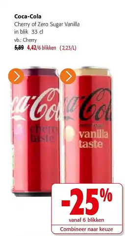 Colruyt Coca-Cola Cherry of Zero Sugar Vanilla in blik 33 cl aanbieding
