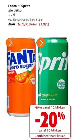 Colruyt Fanta of Sprite alle blikken 33 cl aanbieding