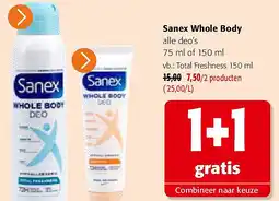 Colruyt Sanex Whole Body alle deo’s 75 ml aanbieding