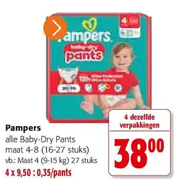 Colruyt Pampers alle Baby-Dry Pants maat 4-8 (16-27 stuks) aanbieding