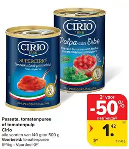 Carrefour Passata, tomatenpuree of tomatenpulp Cirio aanbieding