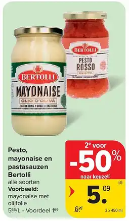 Carrefour Pesto, mayonaise en pastasauzen Bertolli aanbieding