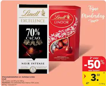 Carrefour Chocoladetabletten en -bolletjes Lindor Lindt aanbieding