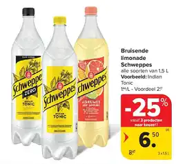 Carrefour Bruisende limonade Schweppes aanbieding
