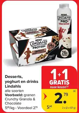 Carrefour Desserts, yoghurt en drinks Lindahls aanbieding