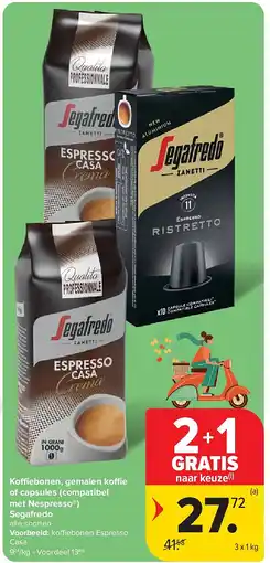 Carrefour Koffiebonen, gemalen koffie of capsules (compatibel met Nespresso ) Segafredo aanbieding