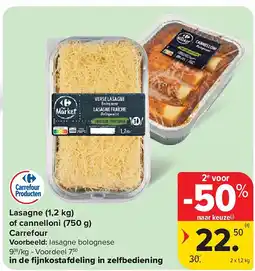 Carrefour Lasagne (1,2 kg) of cannelloni (750 g) Carrefour aanbieding