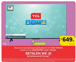 Carrefour TCL 75V6C 4K TV aanbieding