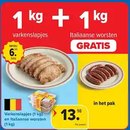 Carrefour Varkenslapjes (1 kg) en Italiaanse worsten aanbieding