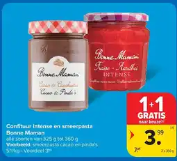 Carrefour Confi tuur Intense en smeerpasta Bonne Maman aanbieding