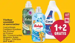 Delhaize Vloeibaar wasmiddel of wasverzachter Coral of Robijn aanbieding
