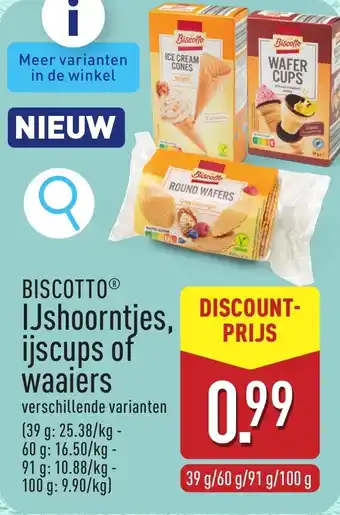 ALDI Biscotto IJshoorntjes, ijscups of waaiers aanbieding