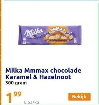 Action Milka Mmmax Chocolade Karamel & Hazelnoot aanbieding