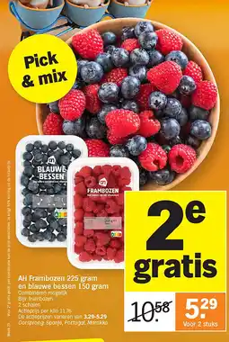 Albert Heijn AH Frambozen 225 gram en blauwe bessen 150 gram aanbieding