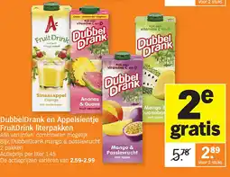 Albert Heijn DubbelDrank en Appelsientje FruitDrink literpakken aanbieding