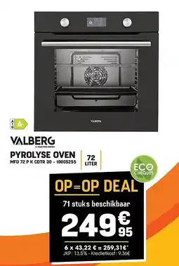 Electro Depot Valberg PYROLYSE OVEN MFO 72 P K CDTR 30 aanbieding