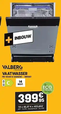 Electro Depot Valberg VAATWASSER FBI 14S40 B SAD929C aanbieding