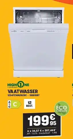 Electro Depot High One VAATWASSER 12S47CWAD929C aanbieding