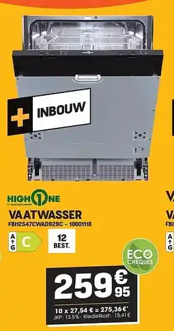 Electro Depot High One VAATWASSER FBI12S47CWAD929C aanbieding
