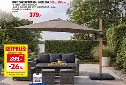 Hubo LUXE ZWEEFPARASOL HOUTLOOK 300 x 300 cm aanbieding