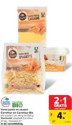 Carrefour Market Verse pasta en sauzen Carrefour en Carrefour Bio aanbieding
