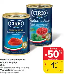 Carrefour Market Passata, tomatenpuree of tomatenpulp Cirio aanbieding
