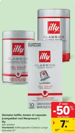 Carrefour Market Gemalen koffie, bonen of capsules illy aanbieding
