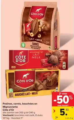 Carrefour Market Pralines, carrés, bouchées en mignonnette côte d'or aanbieding