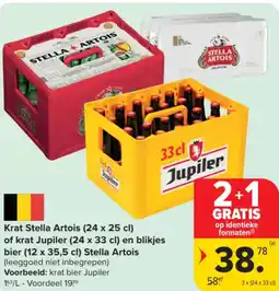 Carrefour Market Krat stella artois of krat jupiler en blikjes bier stella artois aanbieding