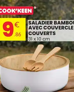 Stokomani Saladier bambou avec couvercle couverts aanbieding