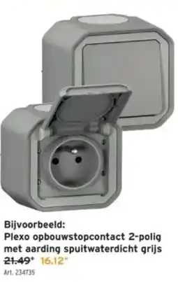 GAMMA Plexo opbouwstopcontact 2 polig met aarding spuitwaterdicht grijs aanbieding