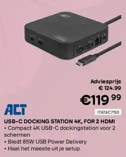 CompuDeals Act USB-C DOCKING STATION 4K, FOR 2 HDMI aanbieding