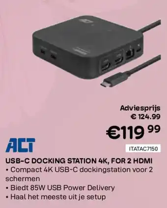 Act USB-C DOCKING STATION 4K, FOR 2 HDMI