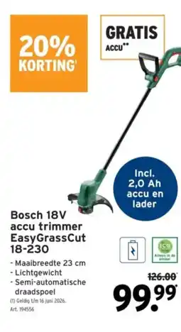GAMMA Bosch 18V accu trimmer EasyGrassCut 18-230 aanbieding