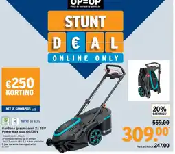 GAMMA Gardena grasmaaier 2x 18V PowerMax duo 46/36V aanbieding