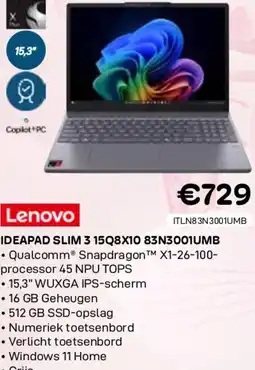 CompuDeals Lenovo ideapad slim 3 15q8x10 83n3001umb aanbieding