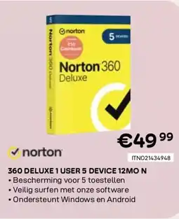 CompuDeals Norton 360 deluxe 1 user 5 device 12mo n aanbieding