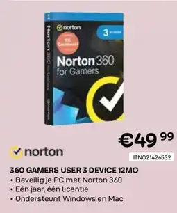 CompuDeals Norton 360 gamers user 3 device 12mo aanbieding