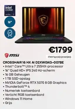 CompuDeals Msi crosshair 16 hx ai d2xwgkg-007be aanbieding