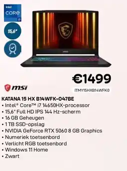 CompuDeals Msi katana 15 hx b14wfk-047be aanbieding