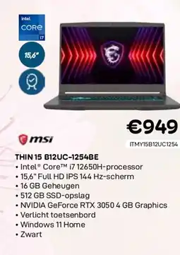 CompuDeals Msi thin 15 b12uc-1254be aanbieding