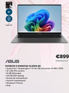 CompuDeals Asus vivobook s 16s3607qa-pl003w-be aanbieding