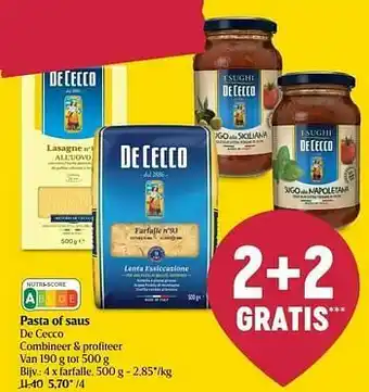 Delhaize Pasta of saus de cecco farfalle aanbieding