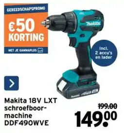 GAMMA Makita 18V LXT schroefboor- machine DDF490WVE aanbieding