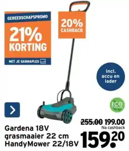 GAMMA Gardena 18V grasmaaier 22 cm HandyMower 22/18V aanbieding