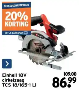 GAMMA Einhell 18V cirkelzaag TCS 18/165-1 Li aanbieding