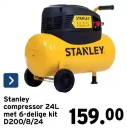 GAMMA Stanley compressor 24L met 6-delige kit D200/8/24 aanbieding